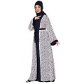 Shrug abaya combo- Off-white printed Shrug with Navy inner abaya